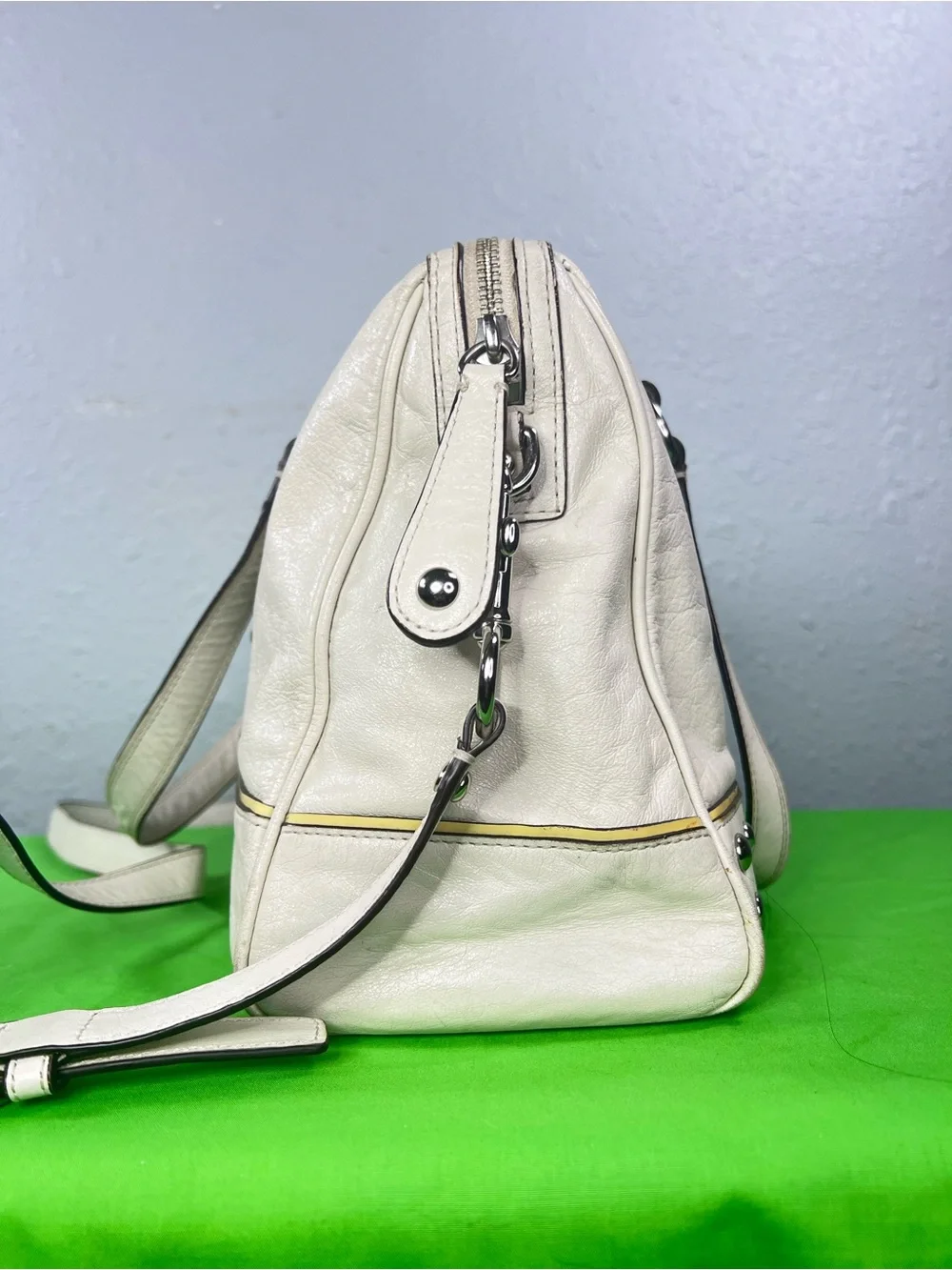 Coach Studded White Leather Satchel Crossbody Bag Y2K Vintage